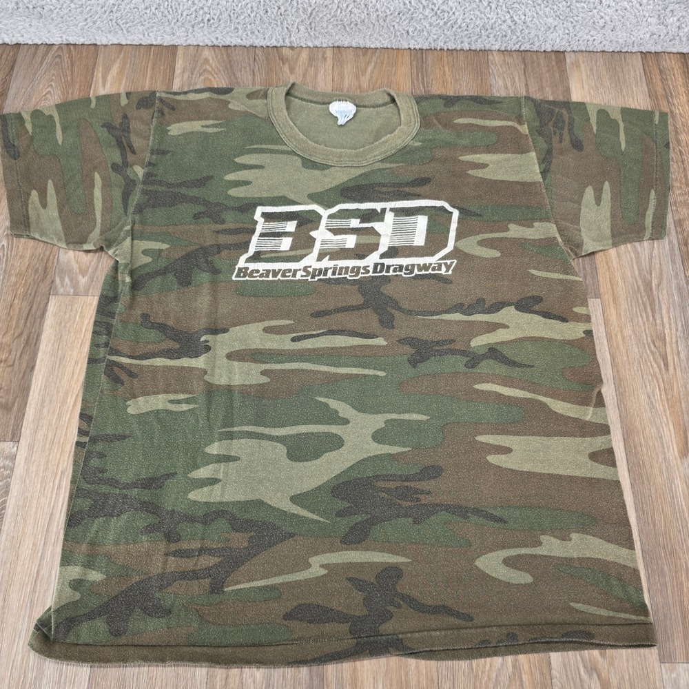 Vintage Beaver Springs Dragway BSD Camo T Shirt XL Single Stitch‎ Racing USA